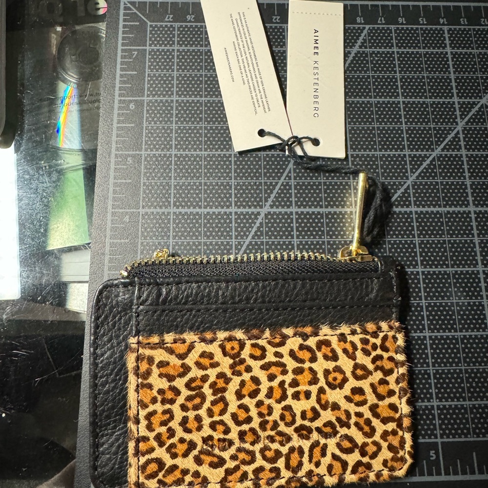 Aimee Kistenberg credit card Animal print pony hair/black leather keychain